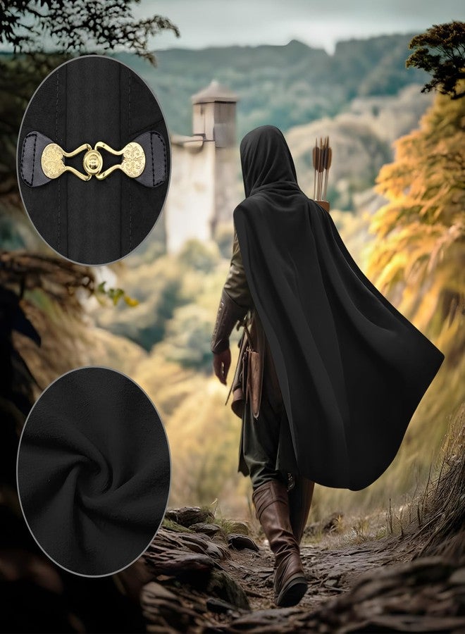 Prebene Renaissance Hooded Cloak for Women Men, Gothic Medieval Vintage Cape Halloween Cosplay Costume (Black, One Size) - Image 3